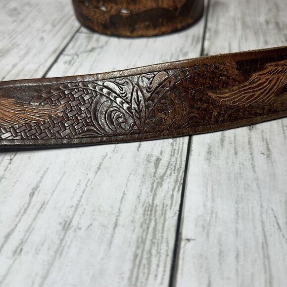 Brazos Joes Belts Leather Eagle Belt Buckle Sz.30 Brown Ornate Belt - Picture 5 of 9